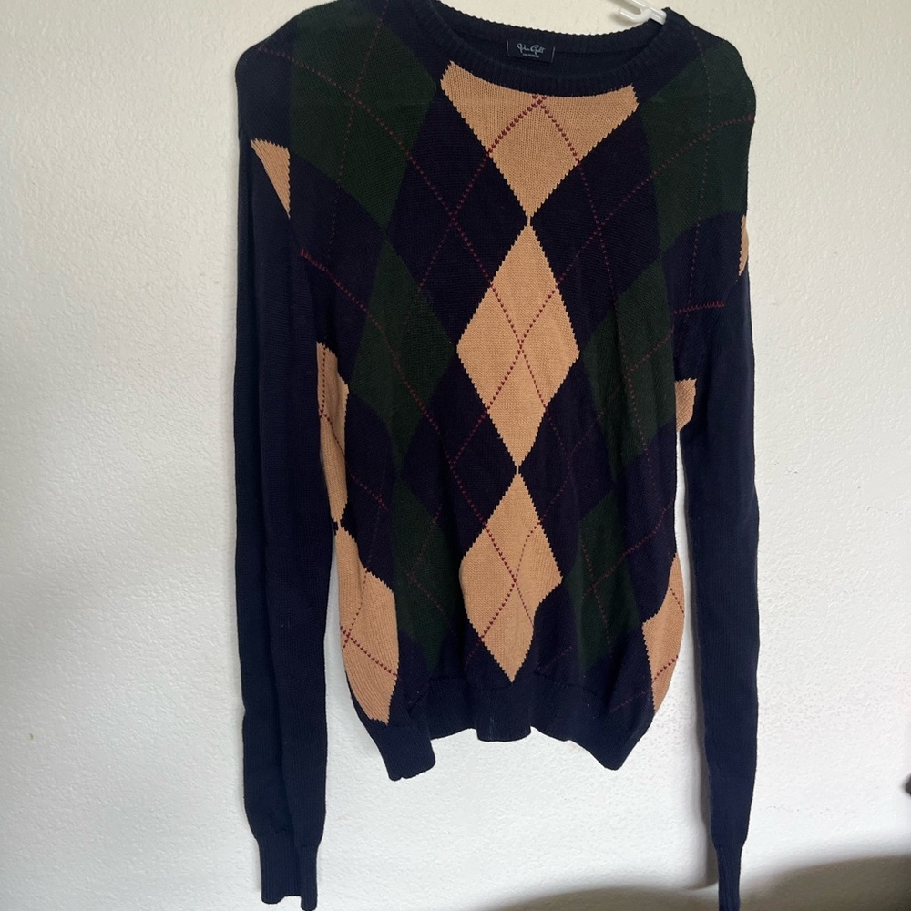 Brandy Melville Navy and Tan Crewneck Sweater